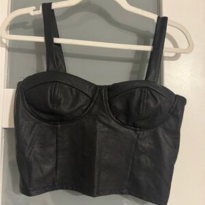 Shinestar Black Faux Leather Crop Top